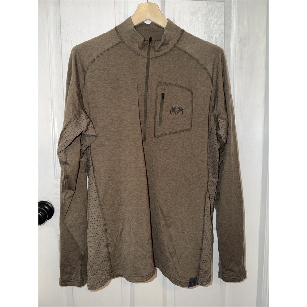 KUIU Men's 1/4 Zip 145 Merino Wool Long Sleeve Nuyard Vented XL Green Brown Top
